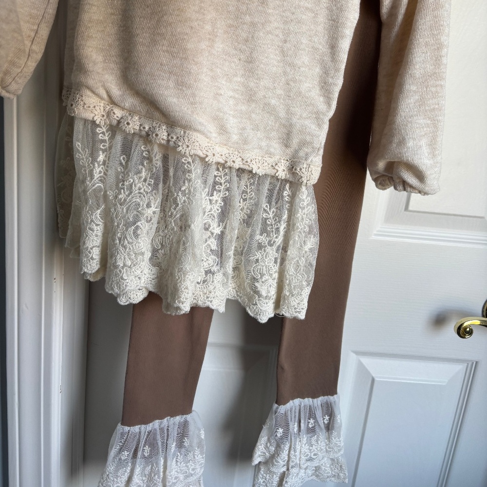 Girls Shirt and Pant Set with Lace Detail Size 6
